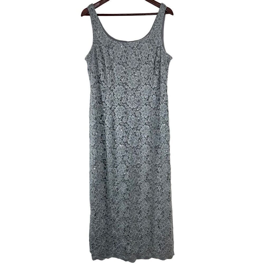 R&M Richards Silver Floral Lace Midi Dress Womens 16 Style‎ #9896 Elegant Fairy